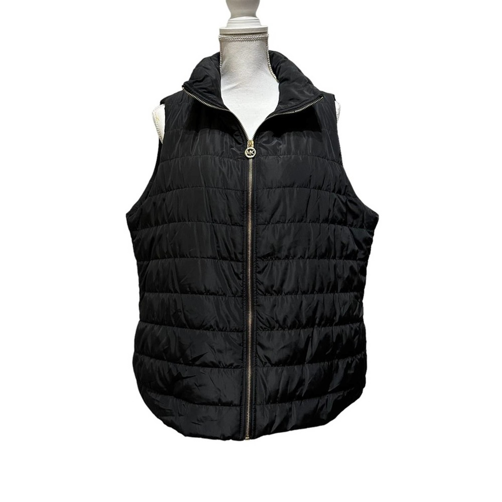 Michael Kors - jet black puffer Vest with gold hardware, size1X Women’s, EUC - Picture 6 of 8
